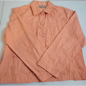 New Direction Denim Jean Jacket Women's Large Embroidery Boho‎ Hippie Artsy 0108